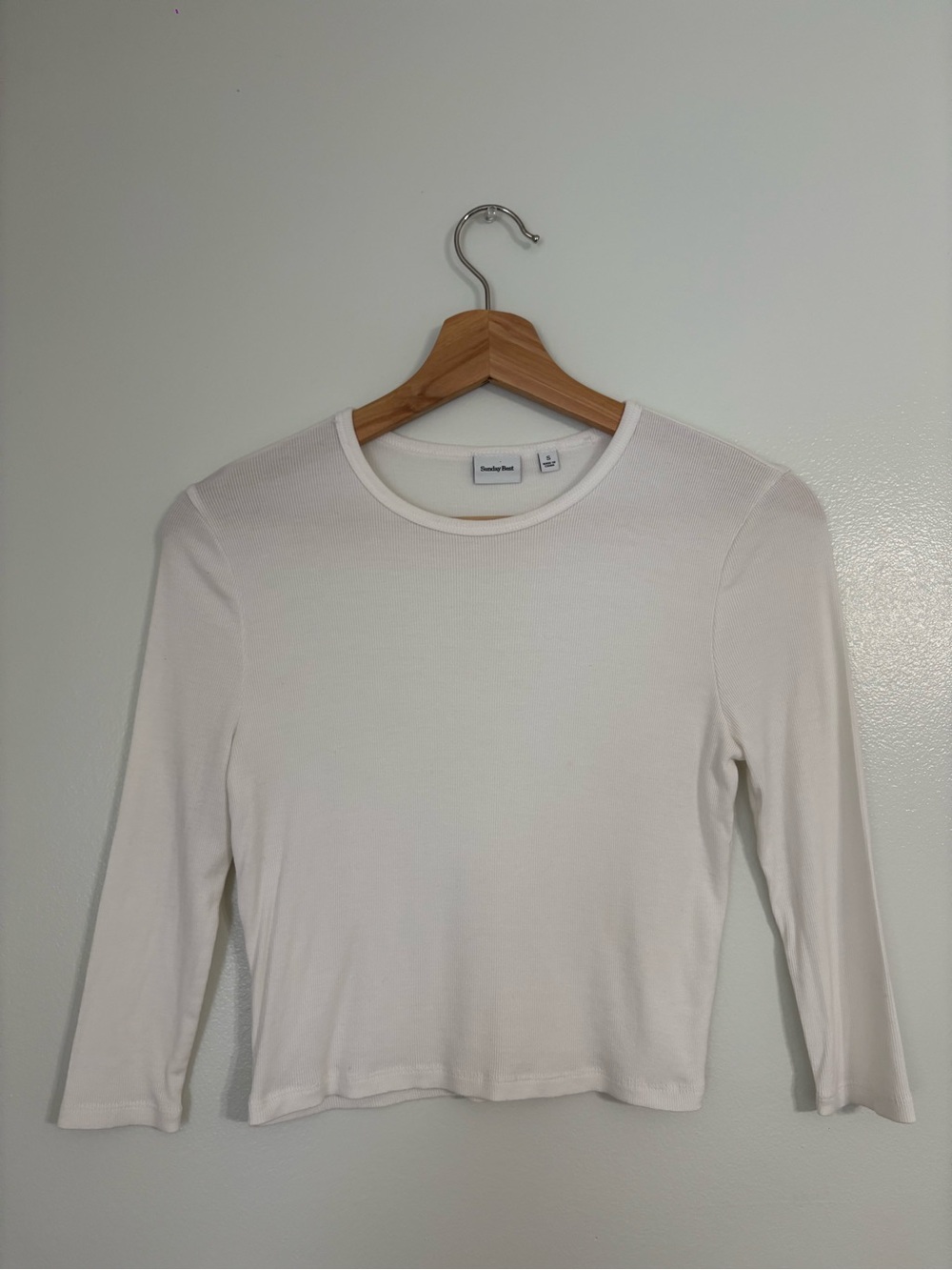 Sunday Best White Ribbed Long Sleeve Tee